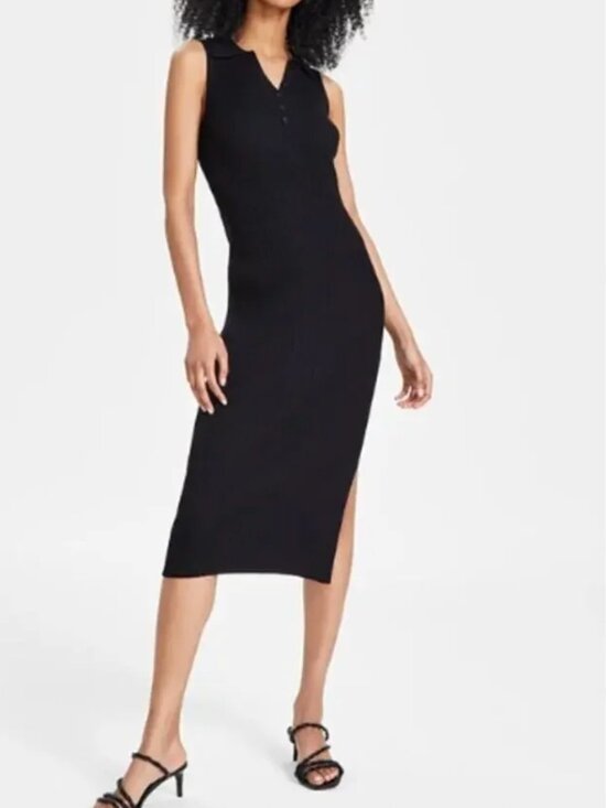 Calvin Klein Jeans Dresses & Skirts - Calvin Klein Jeans Black Sleeveless Ribbed Polo Midi Dress